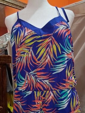 Xhilaration Blue Tropical Print Jumpsuit